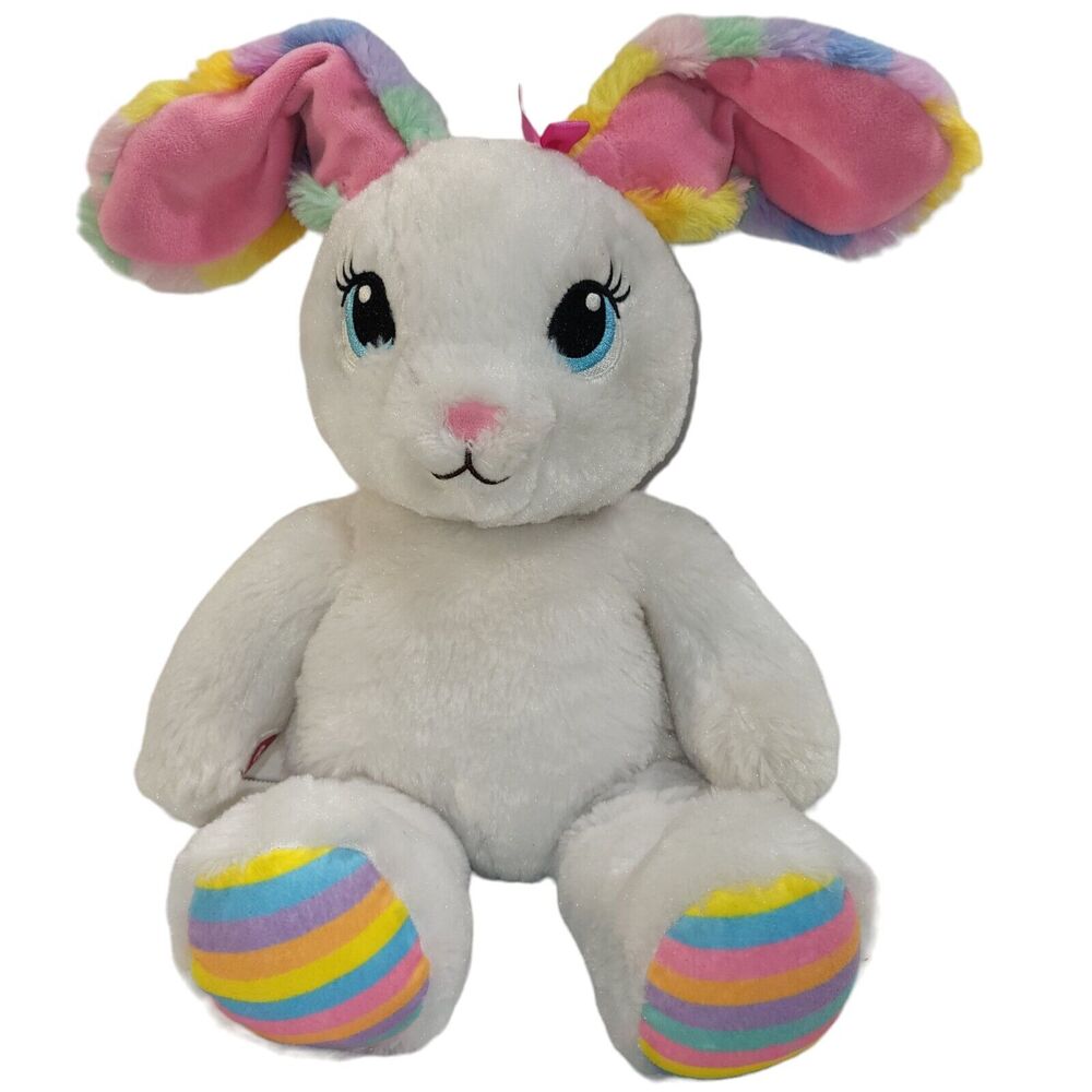 Build A Bear Sweet‎ Stripes Rabbit White Bunny Rainbow Ears Feet BAB 2015 16"